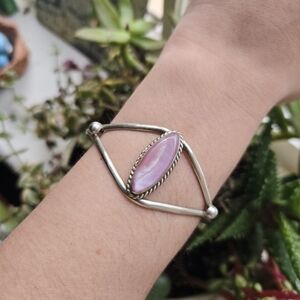Vintage Pink Opal Silver Marquise Cuff Bracelet